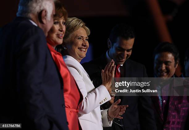 Democratic presidential nominee Hillary Clinton greets supporters during a debate watch party at Craig Ranch Regional Park Amphitheater following the...