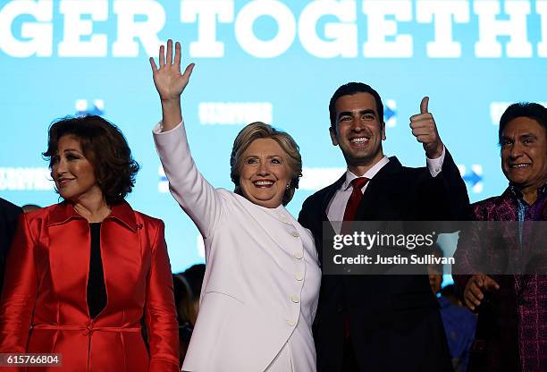 Democratic presidential nominee Hillary Clinton greets supporters during a debate watch party at Craig Ranch Regional Park Amphitheater following the...