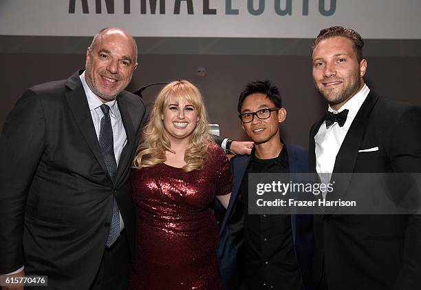 Honorees Greg Basser, Rebel Wilson, James Wan and Jai Courtney pose during Australians In Film's 5th Annual Awards Gala at NeueHouse Hollywood on...