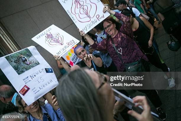 Pussy-grabber protest at Trump Tower, 725 5th Ave, New York, USA on 19th October 2016. The protest held before the final presidential debate.