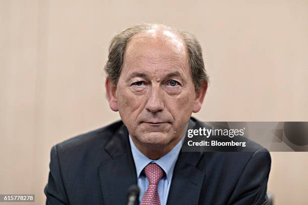 Paul Bulcke, chief executive officer of Nestle SA, pauses during a news conference to announce the company's third quarter results at their...