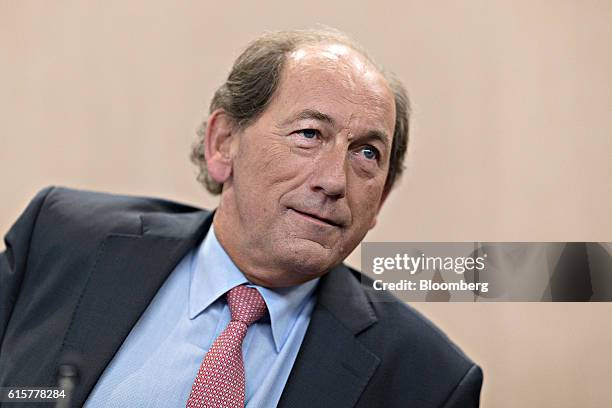 Paul Bulcke, chief executive officer of Nestle SA, looks on during a news conference to announce the company's third quarter results at their...