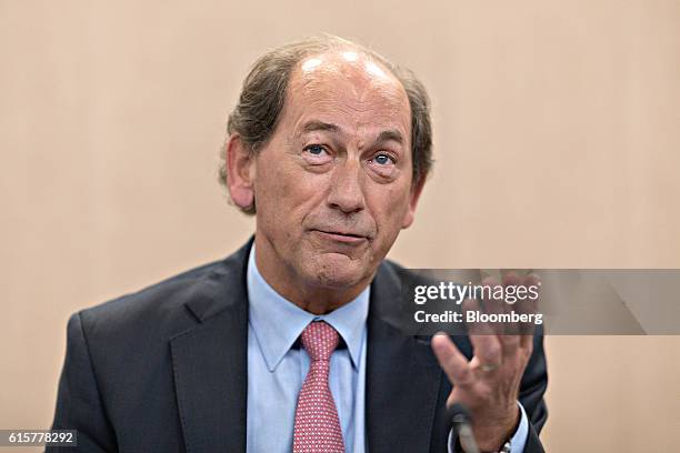 Paul Bulcke, chief executive officer of Nestle SA, gestures as he speaks during a news conference to announce the company's third quarter results at...