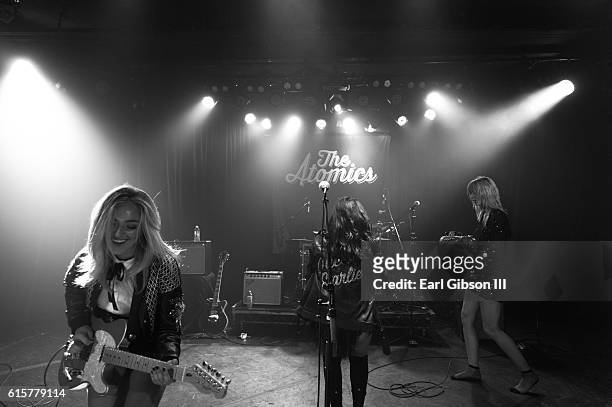 Pyper America Smith, Starlie Smith and Daisy Smith members of the band The Atomics perform at The Roxy Theatre on October 19, 2016 in West Hollywood,...