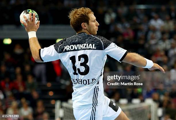 Steffen Weinhold of Kiel in action during the DKB HBL Bundesliga match between THW Kiel and TSV Hannover-Burgdorf at Sparkassen Arena on October 19,...