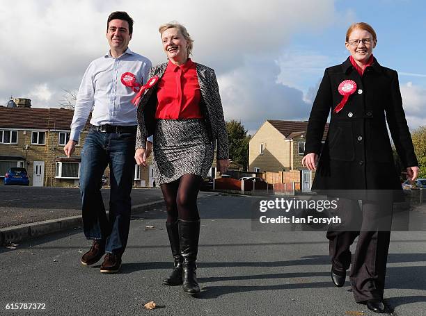 Labour candidate Tracy Brabin is joined by Andy Burnham MP and Holly Lynch , MP for Halifax as they canvass in the Heckmondwike area of Batley as...