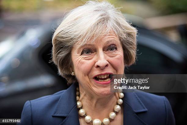 British Prime Minister Theresa May arrives at the Council of the European Union on the first day of a two day summit on October 20, 2016 in Brussels,...