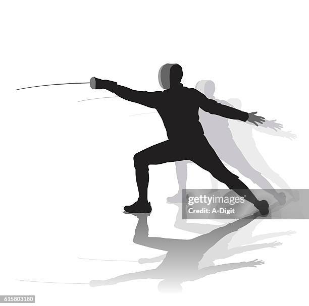 bildbanksillustrationer, clip art samt tecknat material och ikoner med fencing pose - florett sport