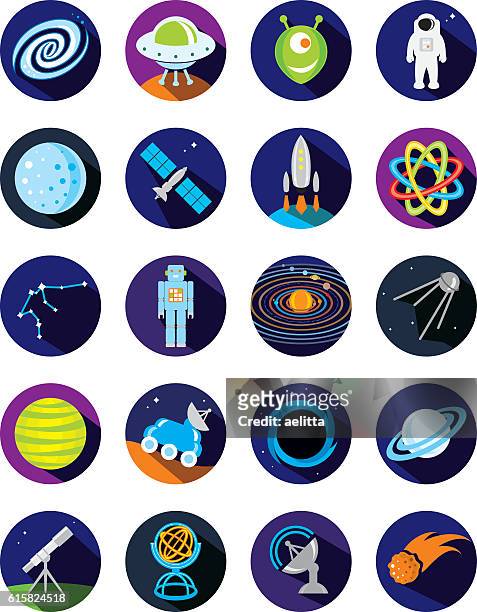 ilustraciones, imágenes clip art, dibujos animados e iconos de stock de iconos de espacio  - milky way