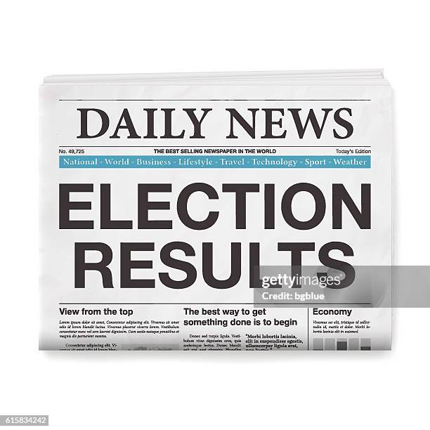 stockillustraties, clipart, cartoons en iconen met election results headline. newspaper isolated on white background - front page