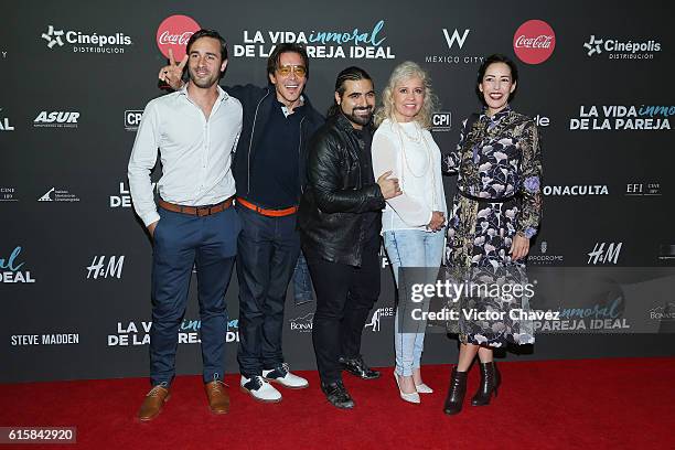 Joe Bonilla, Sergio Gabriel, Carla Estrada and Stephanie Salas attend La Vida Inmoral De La Pareja Ideal Mexico City premiere at Teatro Metropolitan...