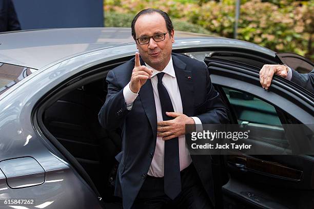 French President Francois Hollande arrives at the Council of the European Union on the first day of a two day summit on October 20, 2016 in Brussels,...