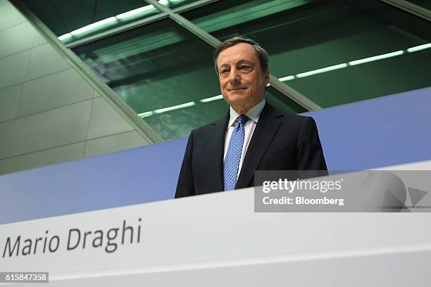 Mario Draghi, president of the European Central Bank , arrives for a news conference to announce the bank's interest rate decision at the ECB...