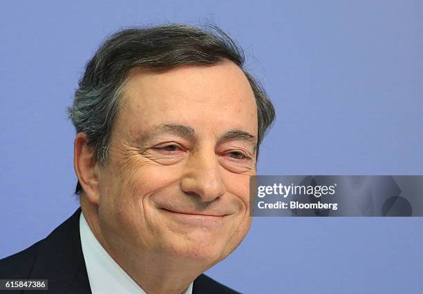 Mario Draghi, president of the European Central Bank , reacts during a news conference to announce the bank's interest rate decision at the ECB...