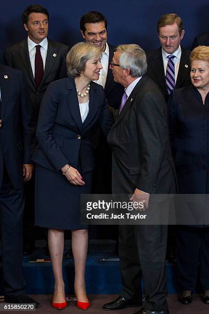 British Prime Minister Theresa May, President of the European Commission Jean-Claude Juncker and Lithuania's President Dalia Grybauskaite Italy's...