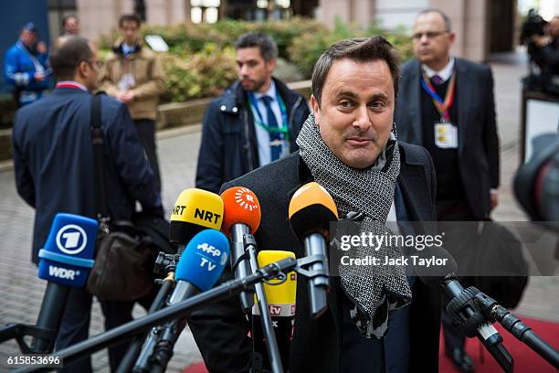 Prime Minister of Luxembourg Xavier Bettel arrives at the Council of the European Union on the first day of a two day summit on October 20, 2016 in...