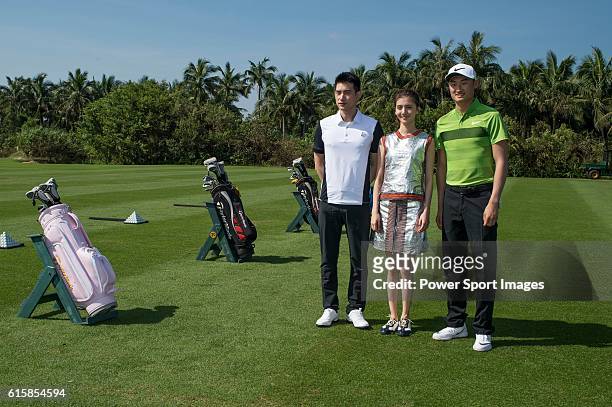 Li Haotong of China gives a clinic to golfers including Hong Kong model Karena Ng and singer Pakho Chau on the sidelines of World Celebrity Pro-Am...