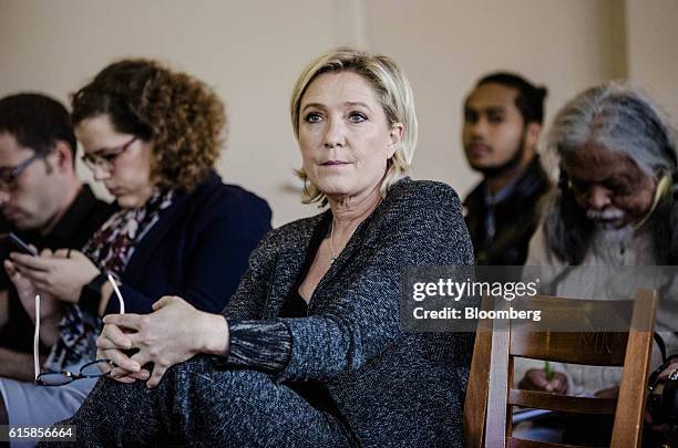 Marine Le Pen, leader of the French National Front, listens during a party debate in Paris, France, on Thursday, Oct. 20, 2016. Once seen as fringe...