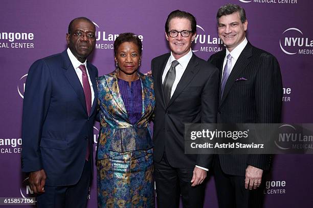 Honorees Anthony Welters, Beatrice Welters, actor Kyle MacLachlan and Honoree Mark Pochapin attend NYU Langone 2016 Perlmutter Cancer Center Gala at...