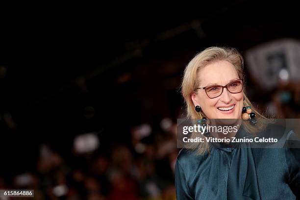 Meryl Streep walks a red carpet for 'Florence Foster Jenkins' during the 11th Rome Film Festival at Auditorium Parco Della Musica on October 20, 2016...