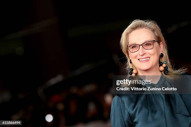 Meryl Streep walks a red carpet for 'Florence Foster Jenkins' during the 11th Rome Film Festival at Auditorium Parco Della Musica on October 20, 2016...