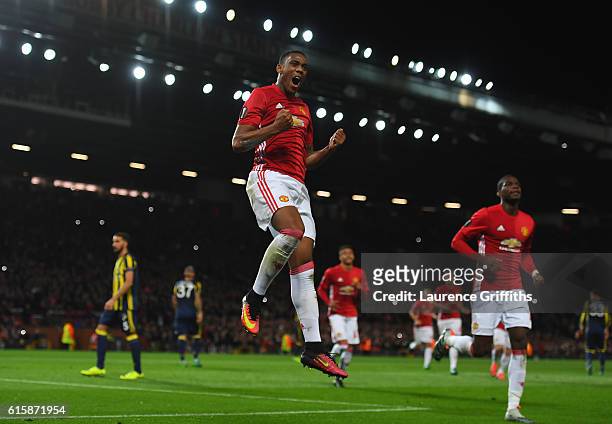 Anthony Martial of Manchester United after scoring his team's second goal from the penalty spot during the UEFA Europa League Group A match between...