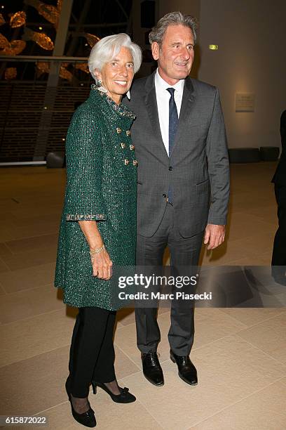 Christine Lagarde and Xavier Giocanti attend the 'Icones de l'Art Moderne, La Collection Chtchoukine' at Fondation Louis Vuitton on October 20, 2016...