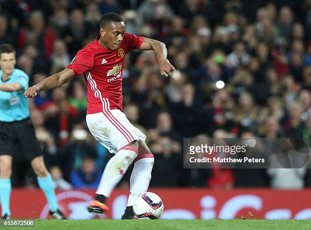 Anthony Martial of Manchester United scores their second goal during the UEFA Europa League match between Manchester United FC and Fenerbahce SK at...