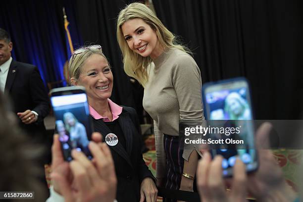 Ivanka Trump , the daughter of Republican presidential candidate Donald Trump, greets guests while making a campaign stop for her father on October...
