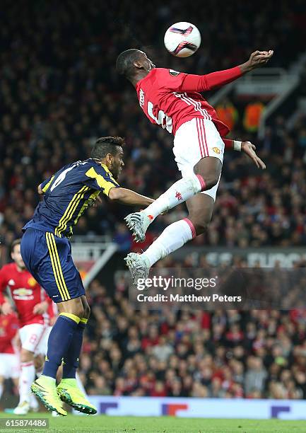 Paul Pogba of Manchester United in action with Josef of Fenerbahce during the UEFA Europa League match between Manchester United FC and Fenerbahce SK...