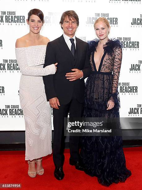 Cobie Smulders, Tom Cruise and Danika Yarosh attend the European premiere of "Jack Reacher: Never Go Back" at Cineworld Leicester Square on October...