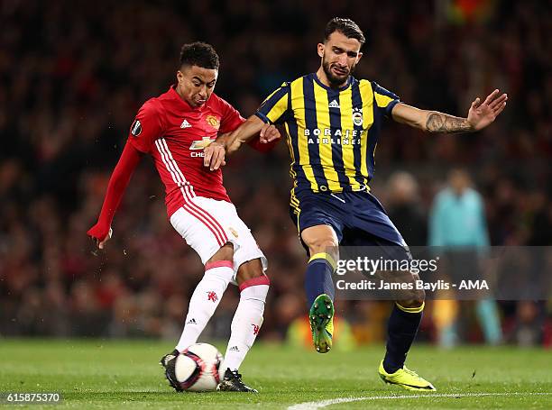 Jesse Lingard of Manchester United scores his team's fourth goal to make the score 4-0 during the UEFA Europa League match between Manchester United...