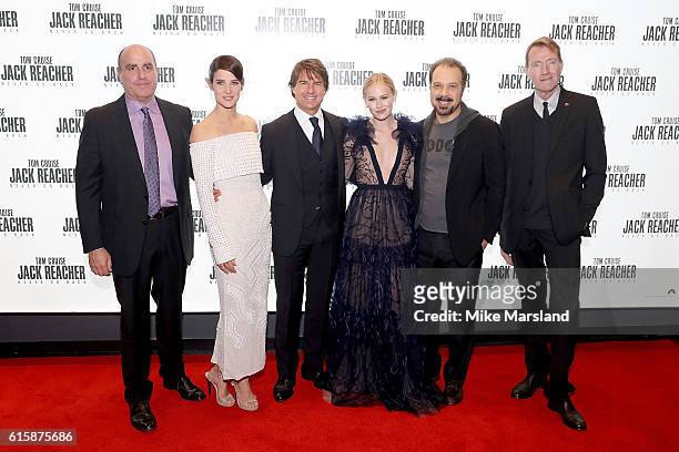 Don Granger, Cobie Smulders, Tom Cruise, Danika Yarosh, Edward Zwick and Lee Child attend the European premiere of "Jack Reacher: Never Go Back" at...