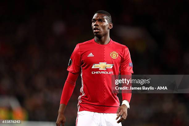 Paul Pogba of Manchester United looks on during the UEFA Europa League match between Manchester United FC and Fenerbahce SK at Old Trafford on...