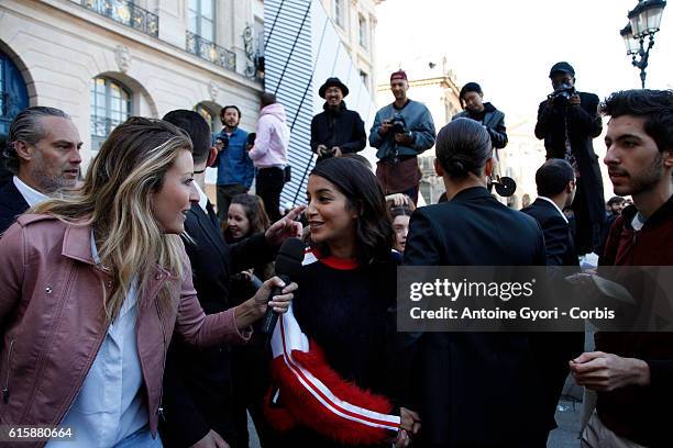 Leila Bekhti and Adele Exarchopoulos arrive at the Louis Vuitton show as part of the Paris Fashion Week Womenswear Spring/Summer 2017 on October 5,...