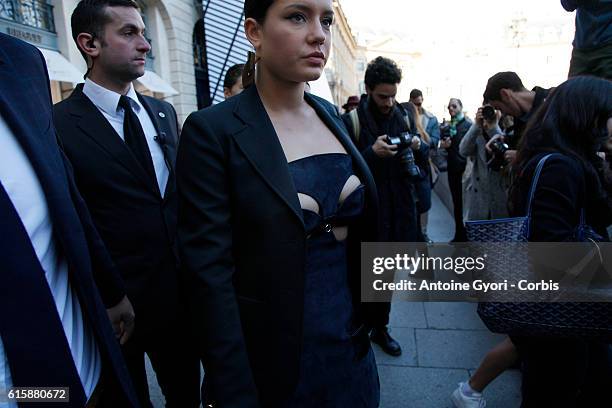 Leila Bekhti and Adele Exarchopoulos arrive at the Louis Vuitton show as part of the Paris Fashion Week Womenswear Spring/Summer 2017 on October 5,...