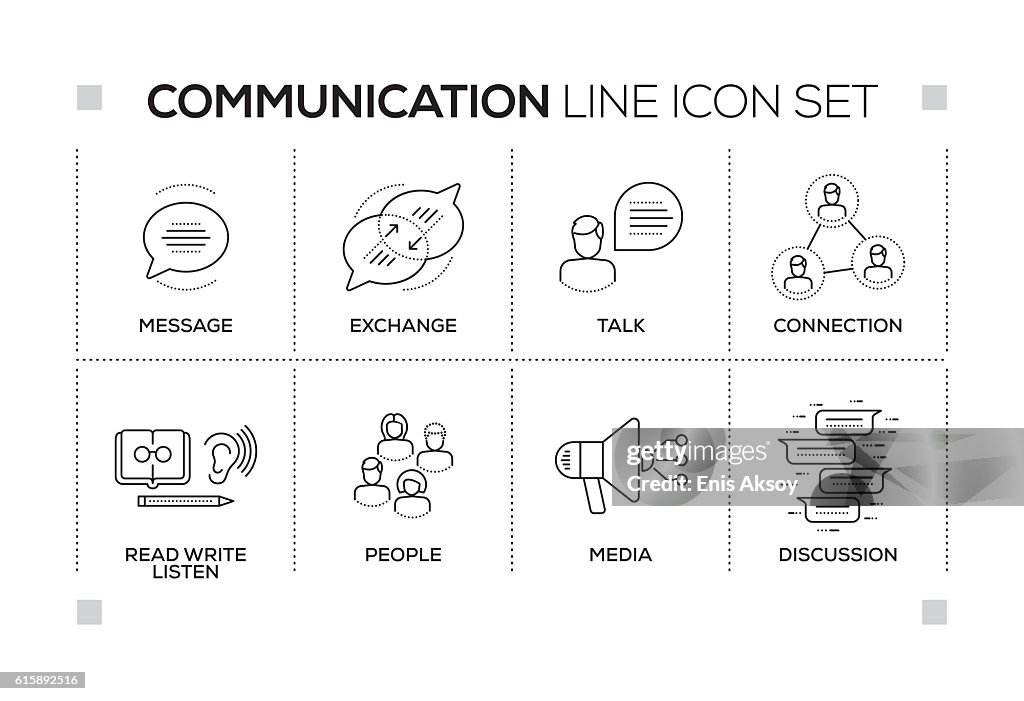 Communication keywords with monochrome line icons