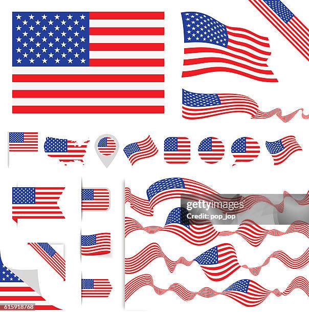 usa flag set - stars and stripes circle stock illustrations