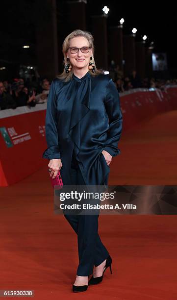 Meryl Streep walks a red carpet for 'Florence Foster Jenkins' during the 11th Rome Film Festival at Auditorium Parco Della Musica on October 20, 2016...