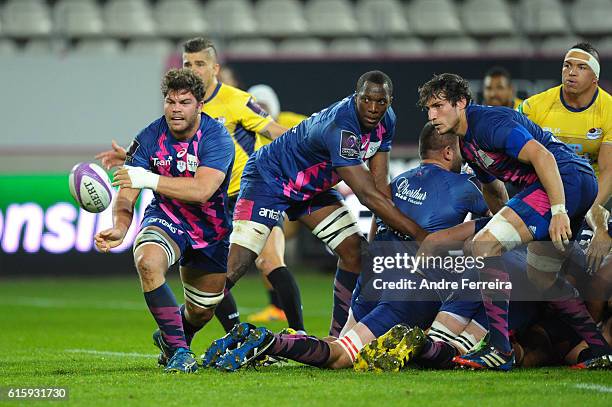 Jono Ross of Stade Francais during the Challenge Cup match between Stade Francais Paris and Timisoara Saracens at Stade Jean Bouin on October 20,...