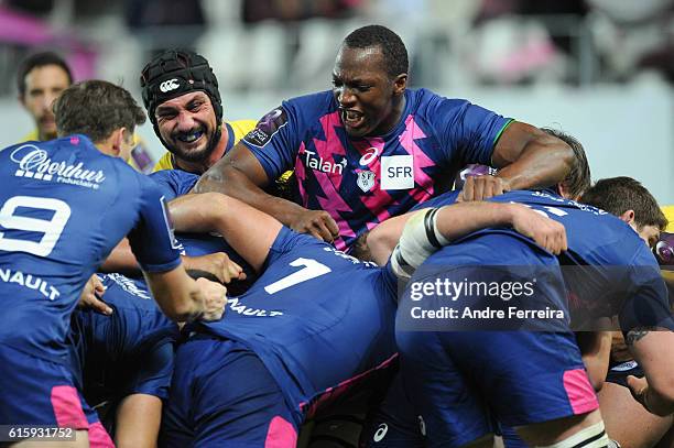 Djibril Camara of Stade Francais during the Challenge Cup match between Stade Francais Paris and Timisoara Saracens at Stade Jean Bouin on October...