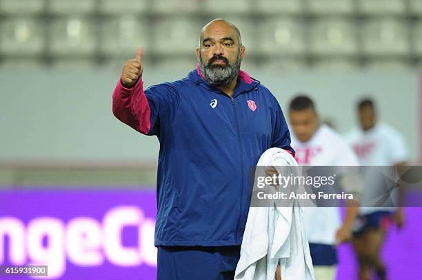 Simon Raiwalui of Stade Francais during the Challenge Cup match between Stade Francais Paris and Timisoara Saracens at Stade Jean Bouin on October...