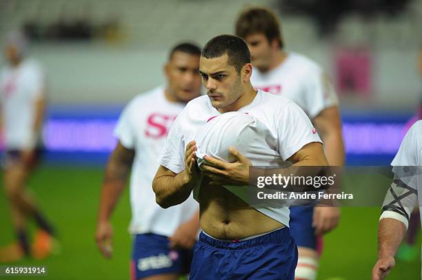 Laurent Panis of Stade Francais during the Challenge Cup match between Stade Francais Paris and Timisoara Saracens at Stade Jean Bouin on October 20,...