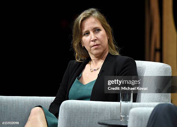 Of YouTube, Susan Wojcicki, speaks onstage during "What If the Platform Is the Message? " at the Vanity Fair New Establishment Summit at Yerba Buena...