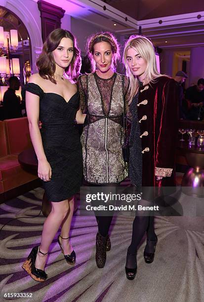 Sai Bennett, Laura Pradelska and Sydney Lima attend the Sheraton Grand London Park Lane launch party on October 20, 2016 in London, England.