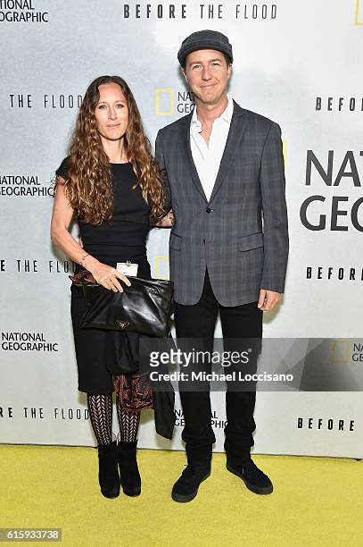 Producer Shauna Robertson and actor Edward Norton attend the National Geographic Channel "Before the Flood" screening at United Nations Headquarters...