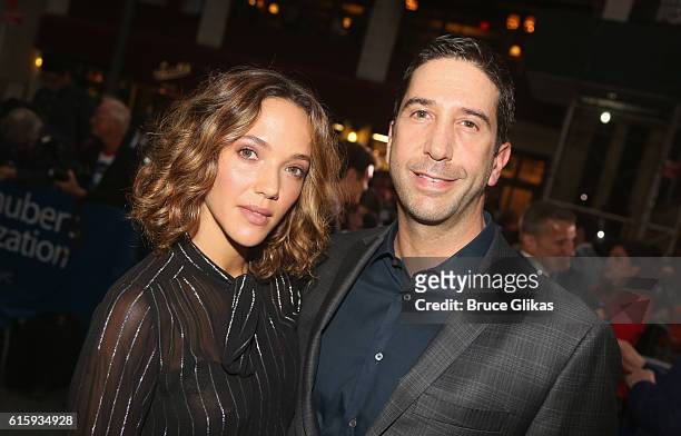 Zoe Buckman and husband David Schwimmer pose at the opening night of "The Front Page" on Broadway at The Broadhurst Theatre on October 20, 2016 in...