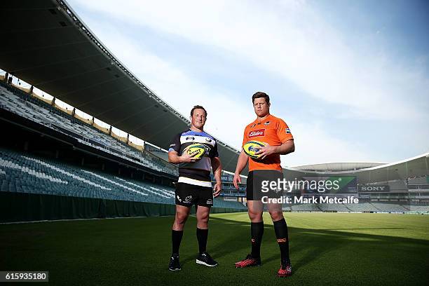 Perth Spirit captain Heath Tessman and NSW Country Eagles captain Paddy Ryan pose during the 2016 NRC Grand Final media opportunity at Allianz...