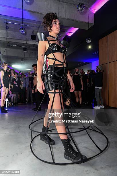 Dancing Guest attends the Moxy Berlin Hotel Opening Party on October 20, 2016 in Berlin, Germany.