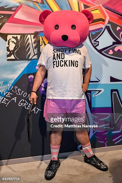The Pink Bear attends the Moxy Berlin Hotel Opening Party on October 20, 2016 in Berlin, Germany.